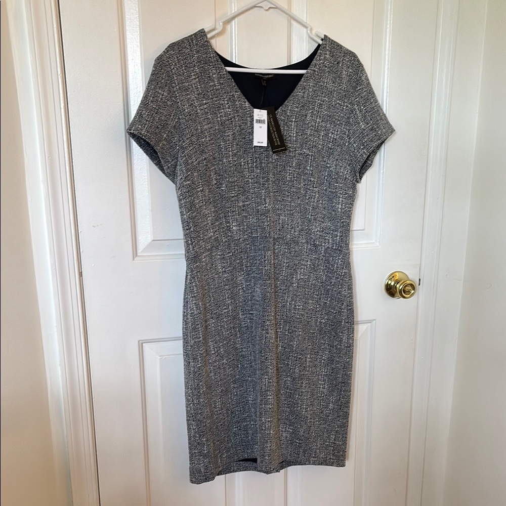 Banana Republic Black and White Sheath Dress V-Neck Midi